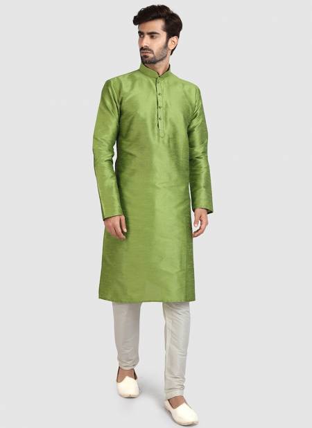 Green Colour Party Wear Mens Silk Kurta Pajama Collection 1277